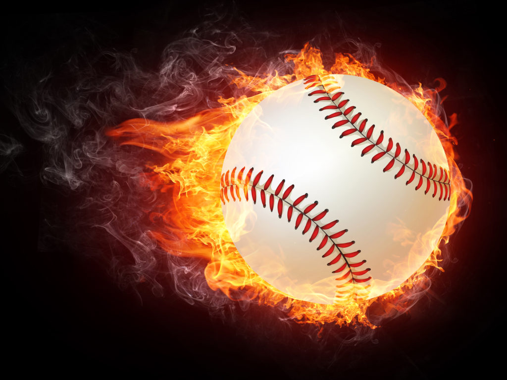 Baseball Ball on Fire. 2D Graphics. Computer Design.